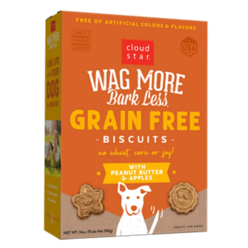 Cloud Star Wag More Bark Less Grain-Free Oven Baked with Peanut Butter & Apples Dog Treats 14 oz