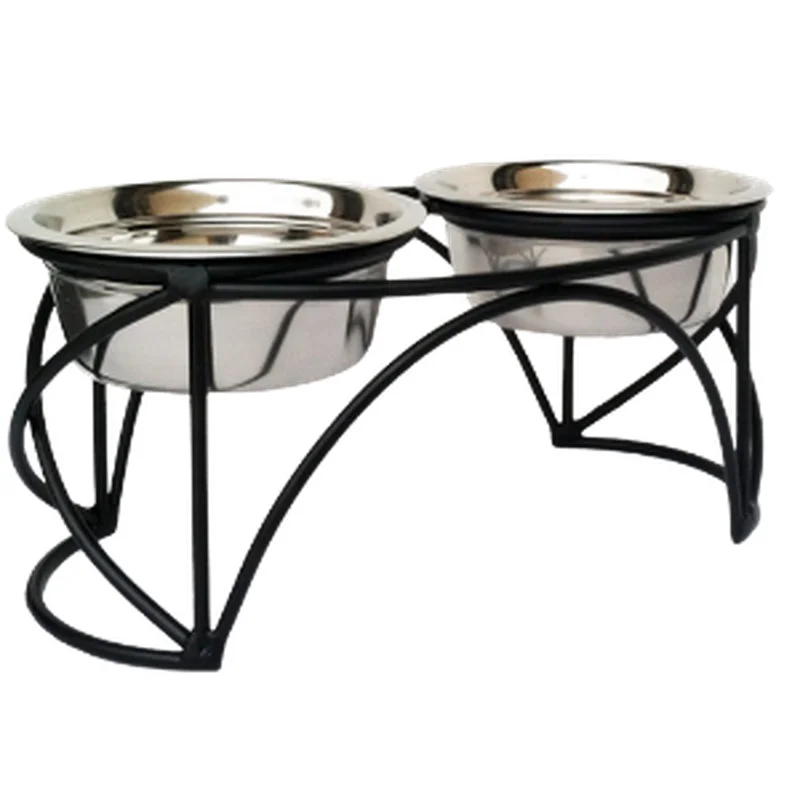 Pets Stop Arch Cross Double Diner Feeder Black