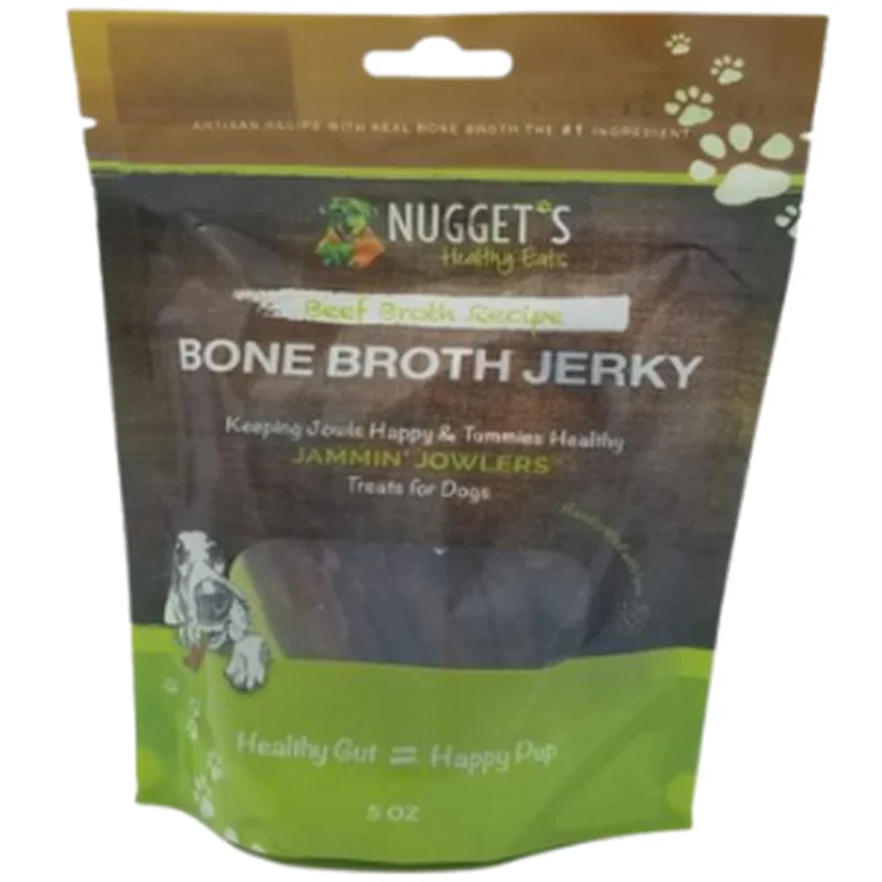 Nugget's Healthy Eats Jammin' Jowlers Bone Broth Beef Jerky Dog Treats,