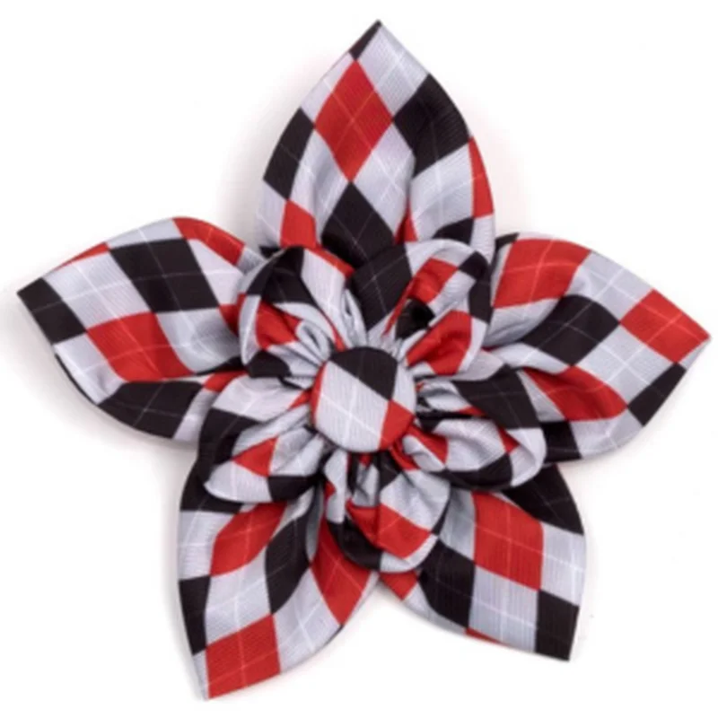 The Worthy Dog Ohio State Preppy Argyle Flower Dog Collar Accessory