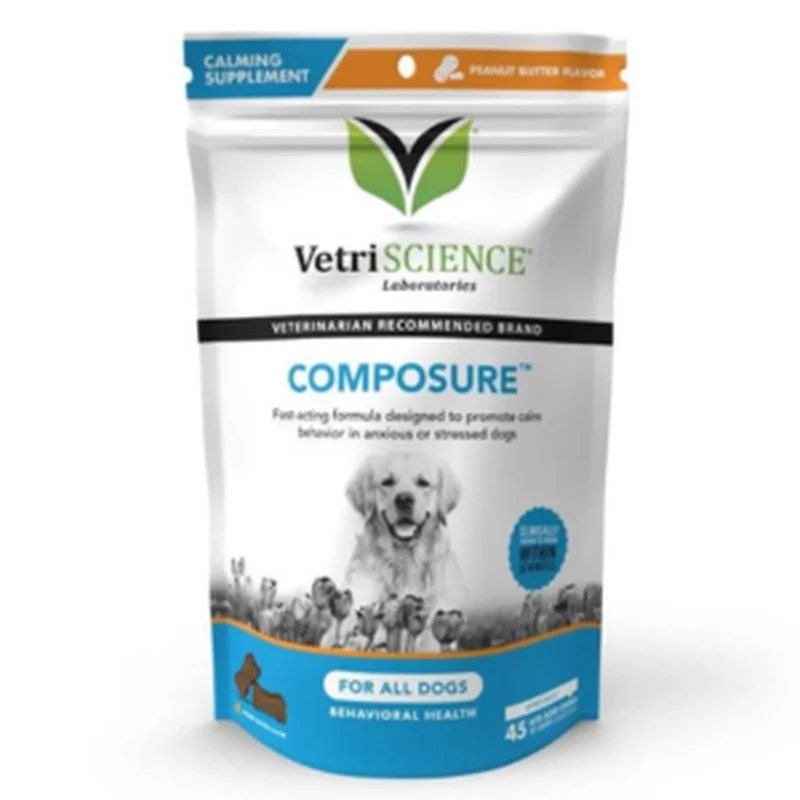 VetriScience Composure Long Lasting Calming Supplement Peanut Butter Flavor for Dogs 45 count
